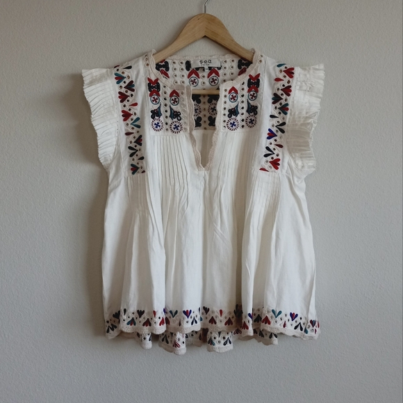 Sea New York Alicia Embroidery Flutter Sleeve Top XS - Picture 5 of 14